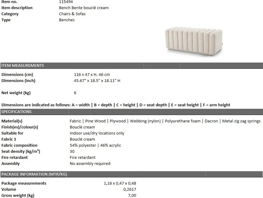 Bancheta design LUX Bente, boucle crem 115494 HZ