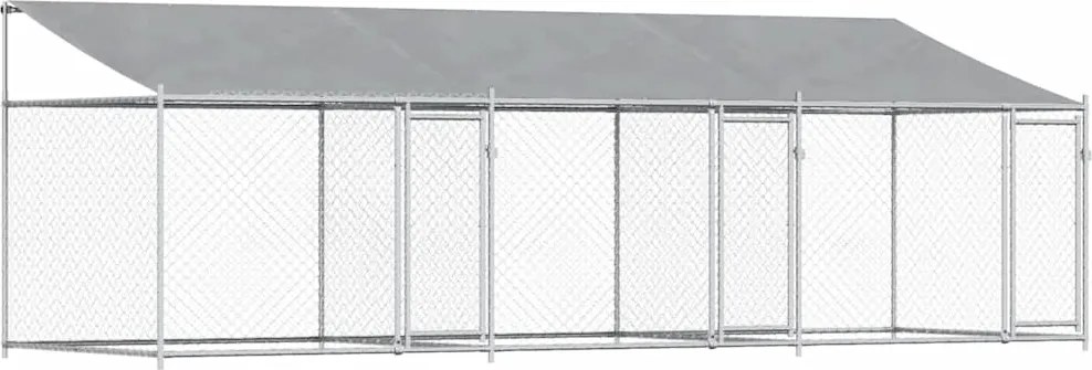 vidaXL Cușcă câini cu acoperiș și uși, gri, 6x2x2 m, oțel galvanizat
