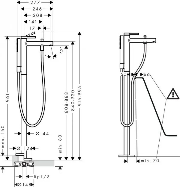 Baterie cada cu montaj pe pardoseala, Hansgrohe Zesis S, negru mat, 74445670