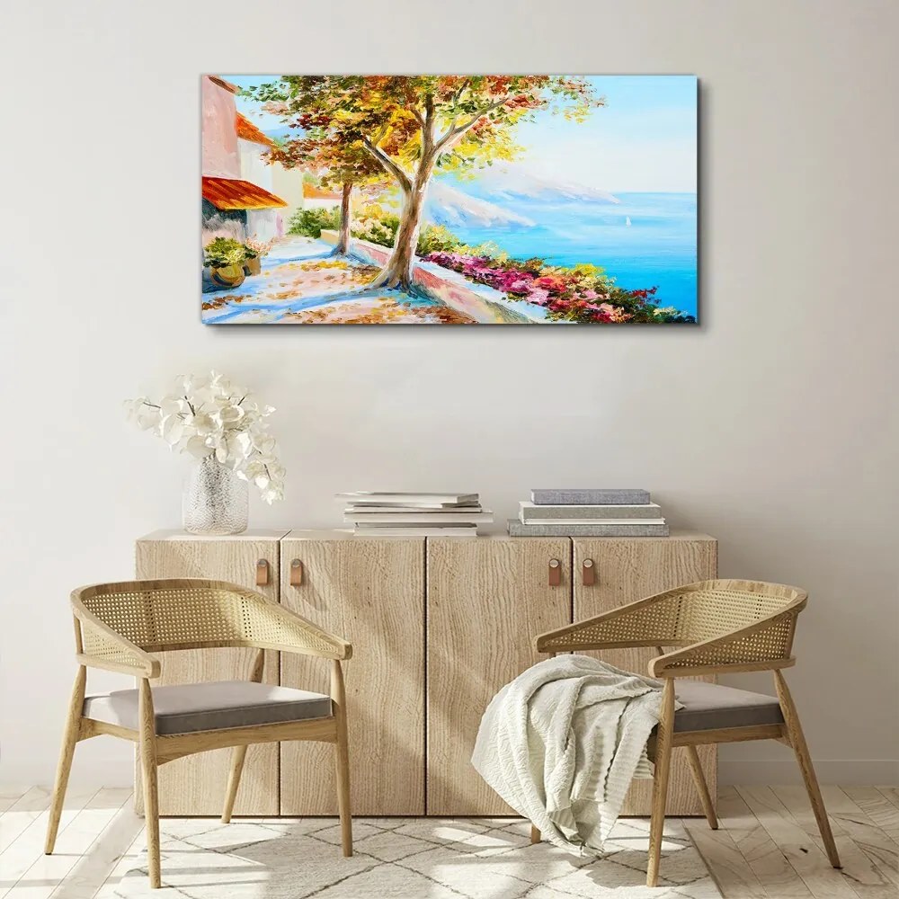 Tablou canvas flori copaci mare cer