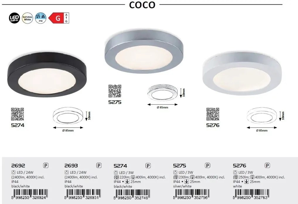 Plafoniera LED pentru baie design modern IP44 Coco alb 8,5cm
