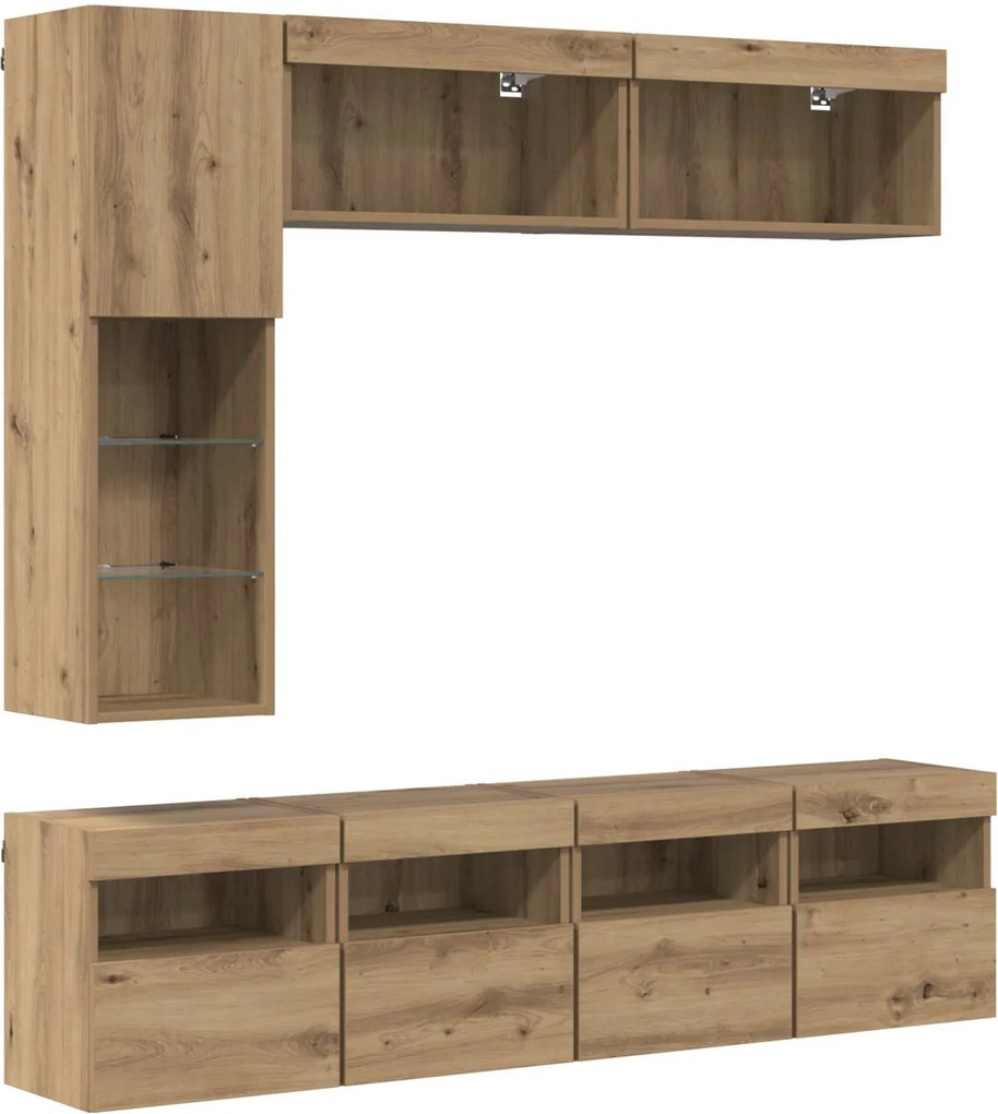 vidaXL Cabinet TV cu led 7 pcs Stejar Artizanal Lemn compozit