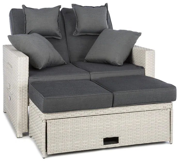 Zona de confort Rattan canapea pentru camera de zi, cu două locuri, din răchită 121x86x99cm 10cm, plianta siextensibila, alba