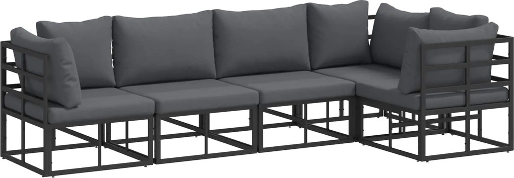 vidaXL Set de canapele pentru grădină cu pernă 5 pcs Negru Aluminiu