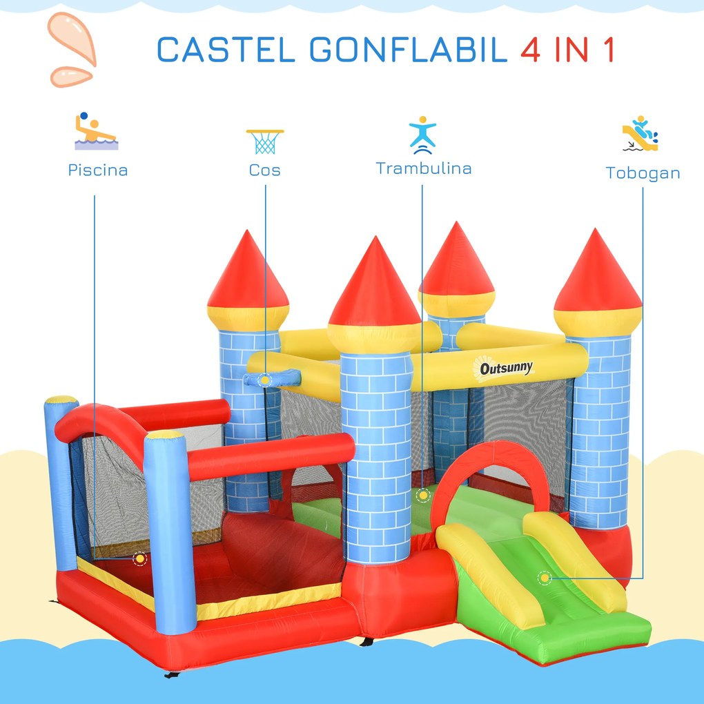 Outsunny Castel Gonflabil cu Trambulină, Tobogan, pentru Petreceri Copii, 280x260x210cm, Multicolor | Aosom Romania