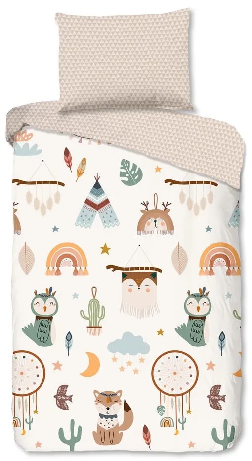 Lenjerie de pat pentru copii bej din bumbac pentru pat de o persoană 140x200 cm Remi – Good Morning