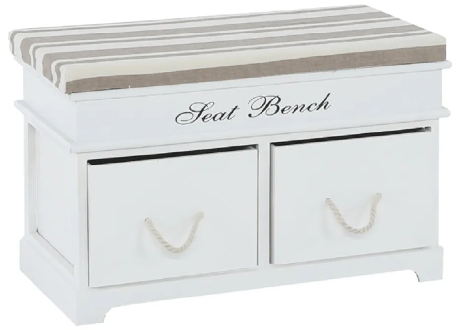 Bancă cu pernă, 2 sertare, alb/maro deschis, SEAT BENCH 1 NEW