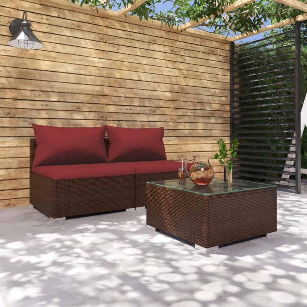 3101403 vidaXL Set mobilier relaxare grădină cu perne 3 piese maro poliratan