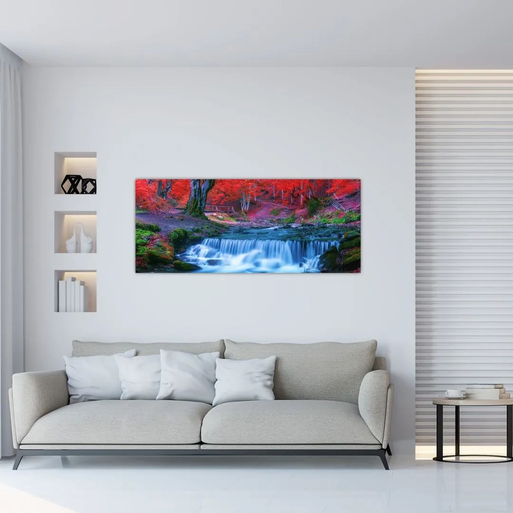 Tablou - Cascada în pădurea roșie (120x50 cm)
