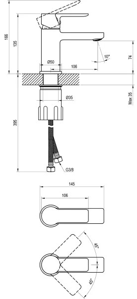 Baterie lavoar Ravak SOLAR X070488, 13,5 cm, neagră