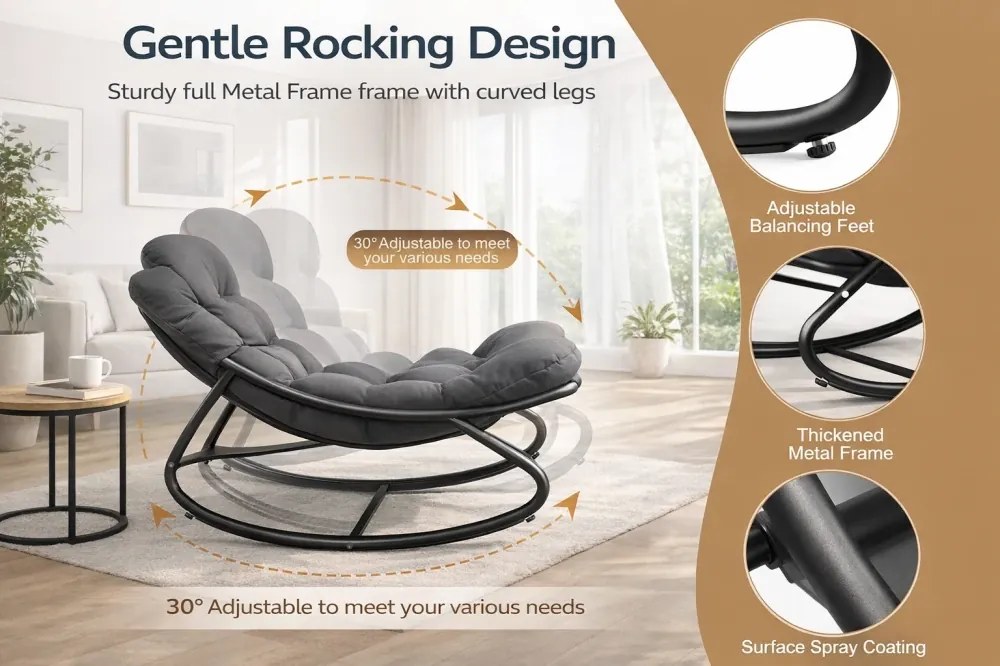 Balansoar cu scaun pentru suport picioare, cadru metalic, pentru uz interior și exterior, rezistent până la 150 kg, Gri