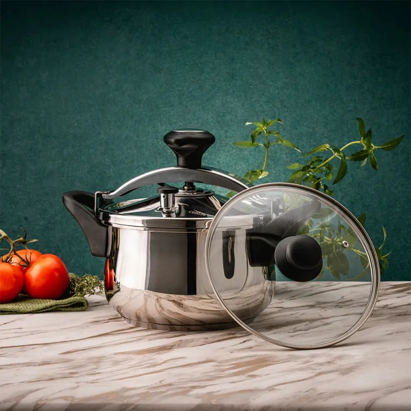 Oala sub presiune Rosberg R51311A5, 5 L, 2 capace, Inductie, Baza 3 straturi, Inox