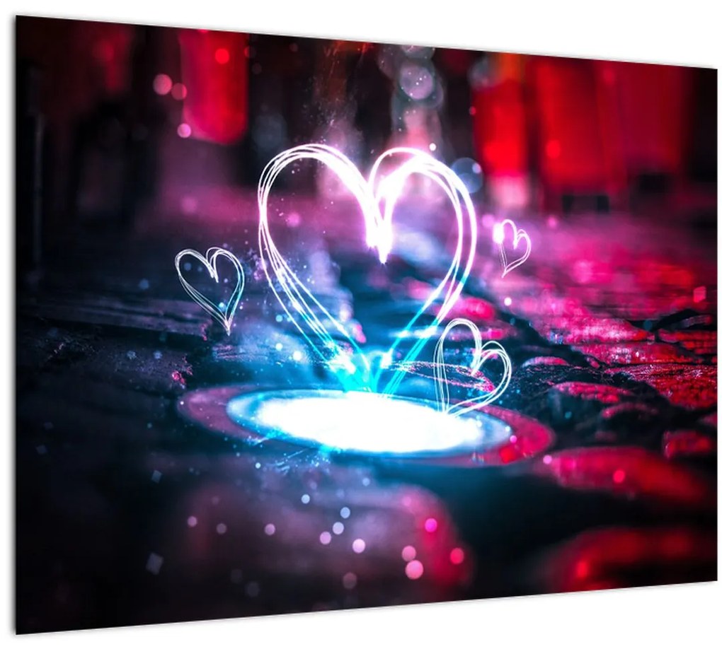 Tablou pe sticlă cu inima iluminată (70x50 cm)