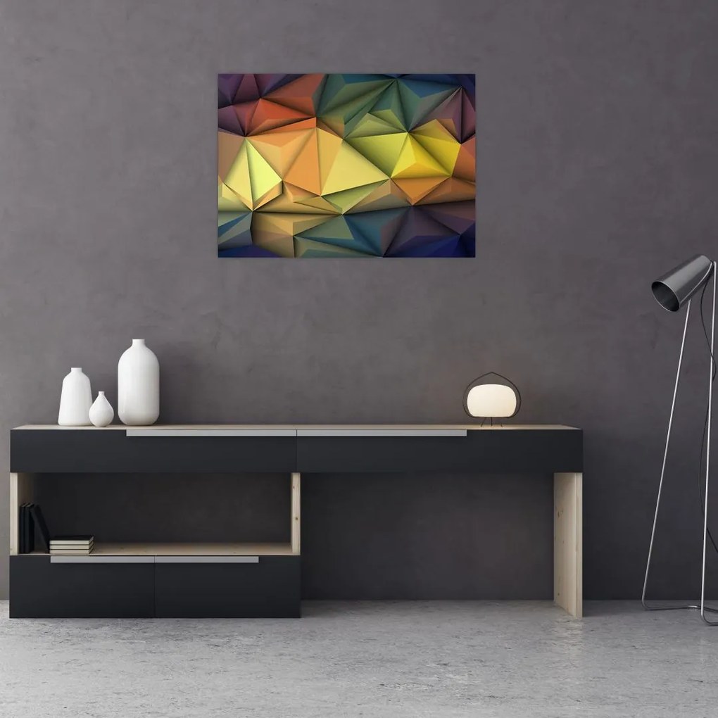 Tablou pe sticlă - Abstracție 3D poligonală (70x50 cm)