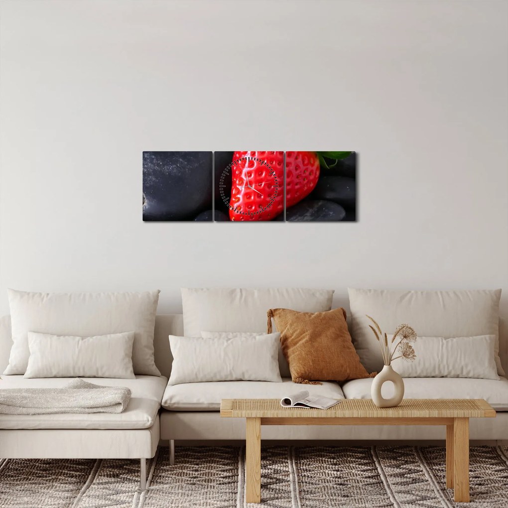Tablou cu căpșună (cu ceas) (90x30 cm)