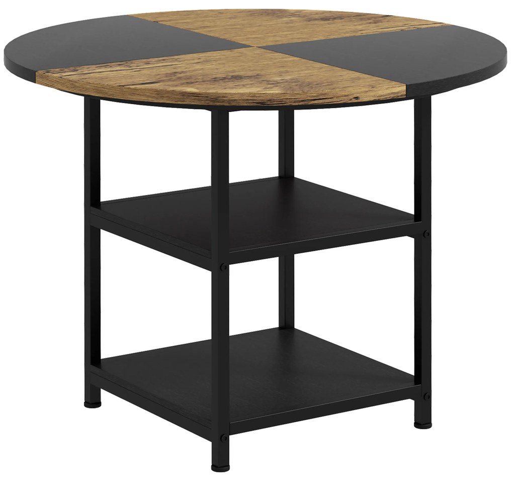 HOMCOM Masă Rotundă pentru 4-6 Persoane, Industriala, Rafturi Depozitare, 100cm, Negru | Aosom Romania