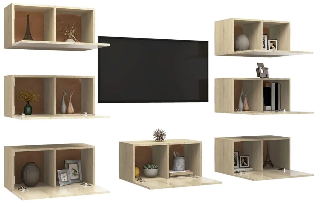 Comode TV, 7 buc., stejar Sonoma, 30,5x30x60 cm, PAL 7, Stejar sonoma, 30.5 x 30 x 110 cm