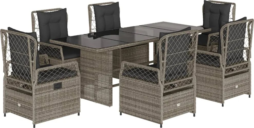vidaXL Set mobilier de grădină cu perne, 7 piese, gri, poliratan