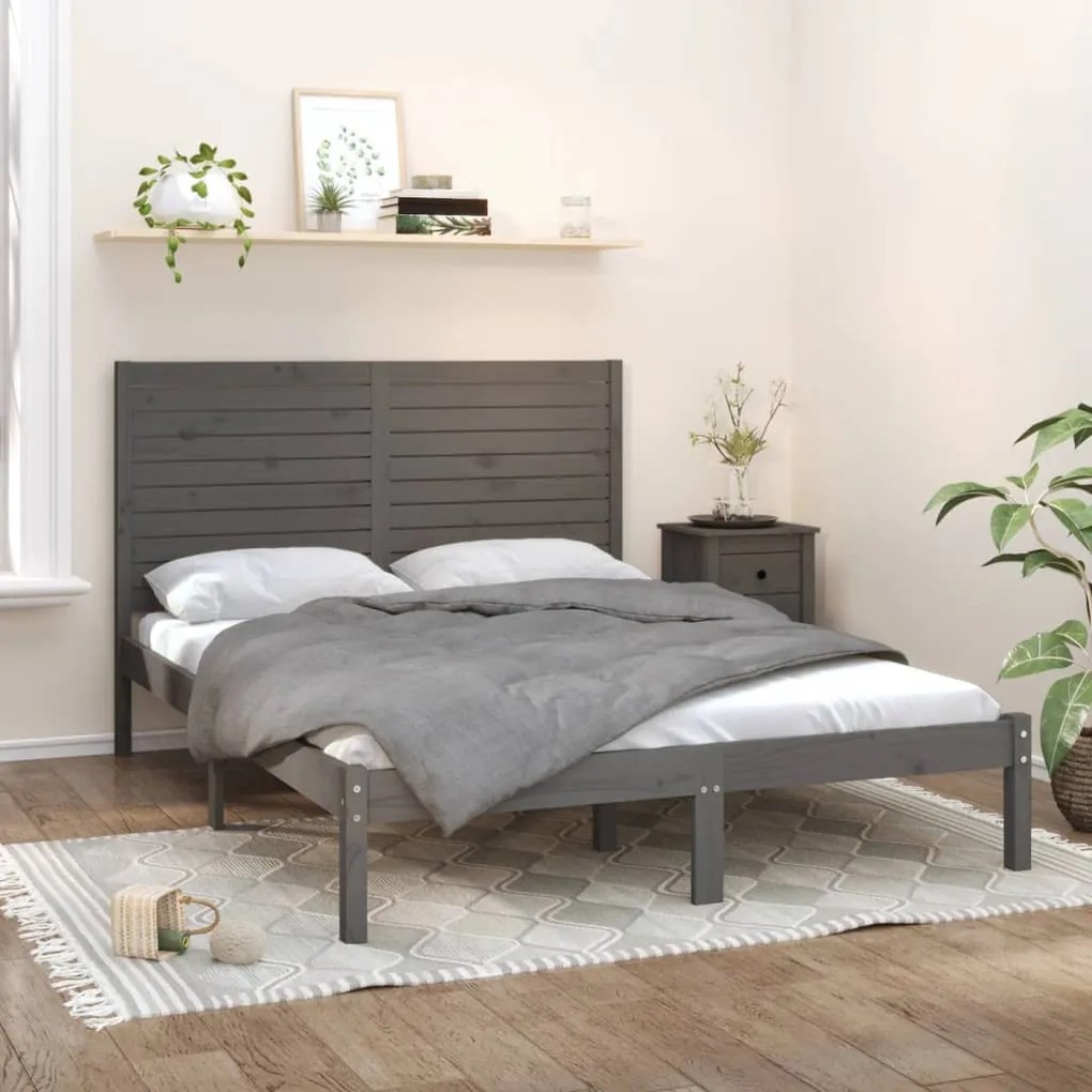 3104620 vidaXL Cadru de pat, gri, 160x200 cm, lemn masiv