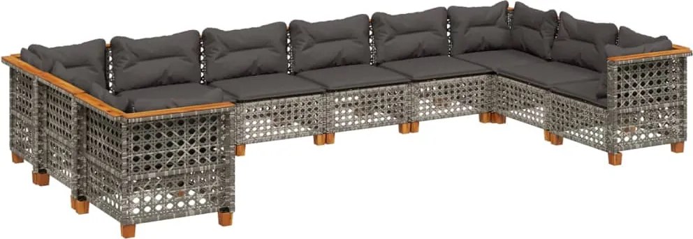 vidaXL Set mobilier de grădină cu perne, 10 piese, gri, poliratan