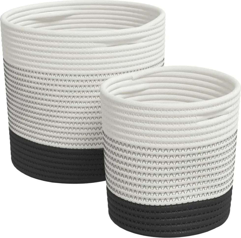 vidaXL Coșuri de depozitare, 2 buc., alb și negru, bumbac