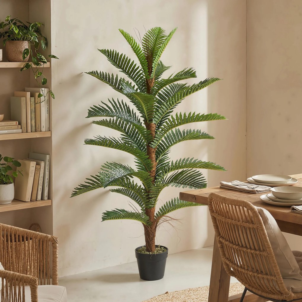 HOMCOM Palmier artificial 120 cm cu 24 frunze din PEVA, plantă decorativă cu ghiveci din plastic, verde | Aosom Romania