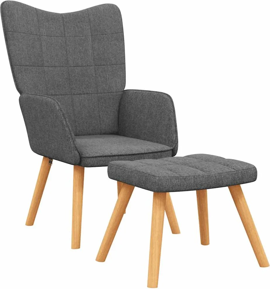 vidaXL Scaun de relaxare cu taburet, gri închis, textil