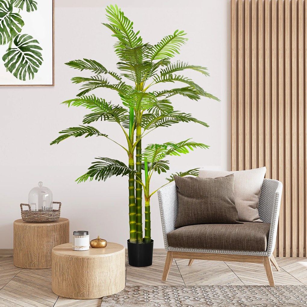 HOMCOM Palmier areca artificiel arbre artificiel hauteur 190 cm cu 30 de frunze mari din plastic și ghiveci inclus | Aosom Romania