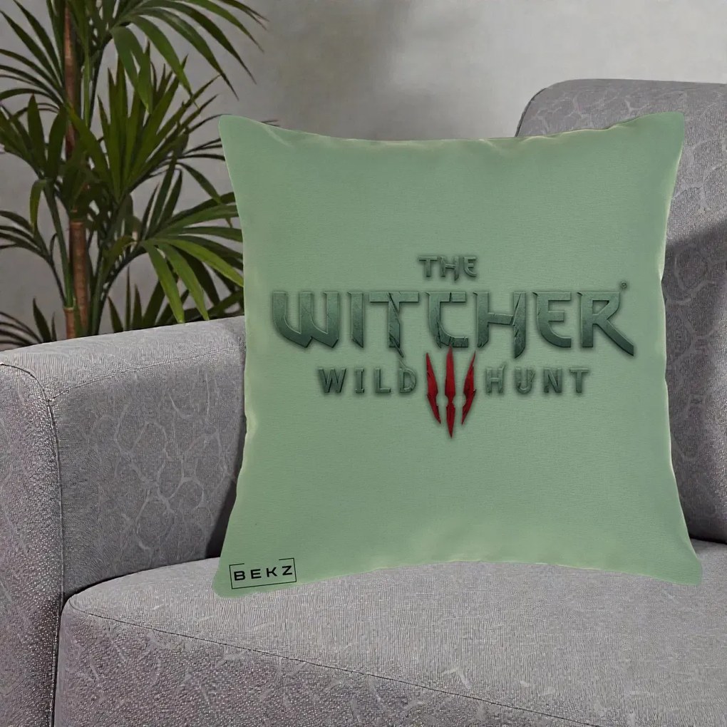 Perna Personalizata The Witcher 3 Wild Hunt, 40x40 cm, Verde, Husa Detasabila, Perna Inclusa, BEKZ®