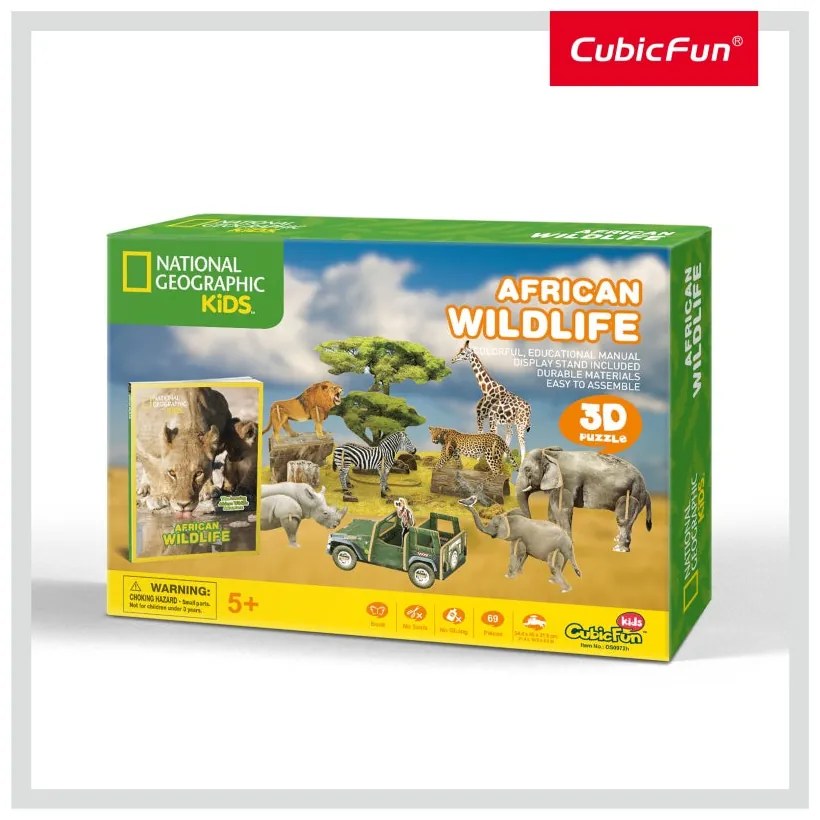 PUZZLE 3D + BROSURA - ANIMALE SALBATICE 69 PIESE - CUBICFUN (CUDS0972H)