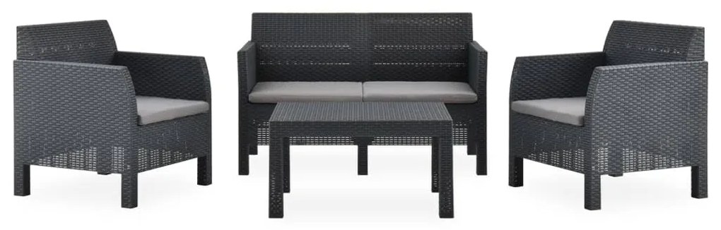 3067234 vidaXL Set mobilier de grădină cu perne, 4 piese, antracit, PP ratan