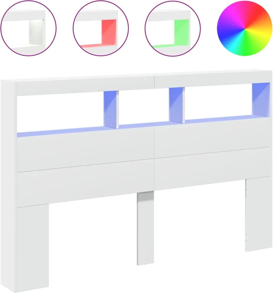 vidaXL Tăblie cu dulap și LED, alb, 160x17x102 cm