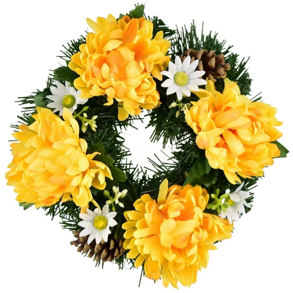 Coroană funerară Crizanteme galbene, 20 cm