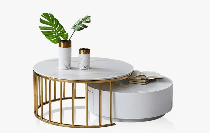 Masuta de cafea Colmar alb/gold si marmura – H42 cm