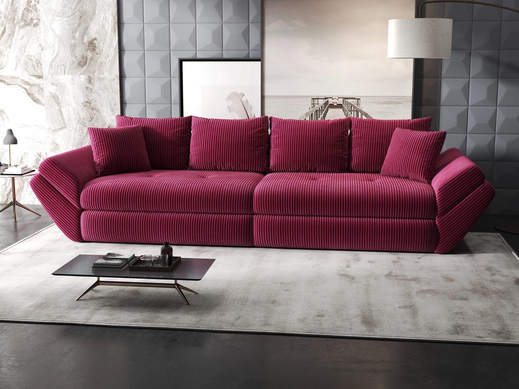 Canapea extensibilă dumonde cu ladă de depozitare si sezut confortabil din spuma high-density, Loana Zoom Rosu 300x100 cm