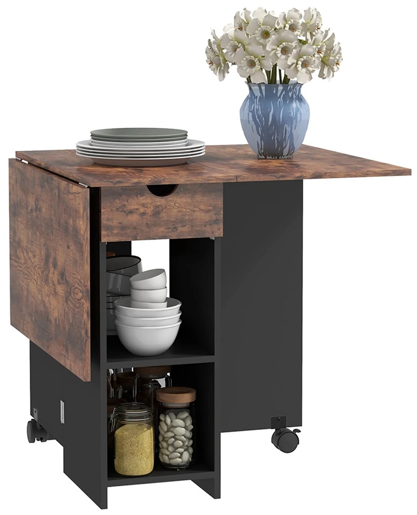 HOMCOM Masă de dining pliabilă masă de bucatărie extensibilă pentru 2 până la 4 persoane 2 abătători 120 x 72 x 75 cm maro rustic și negru | Aosom Romania