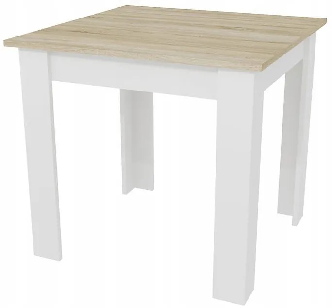 Set de sufragerie 1 + 4, masa MADO 80x80 alb/stejar sonoma + scaune BALI MARK negru