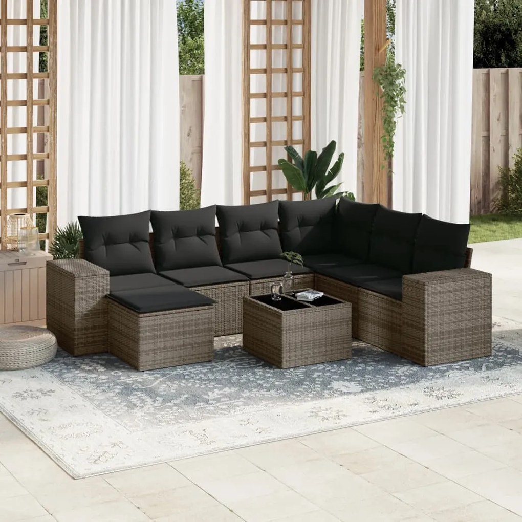 vidaXL Set canapele de grădină cu perne, 8 piese, gri, poliratan