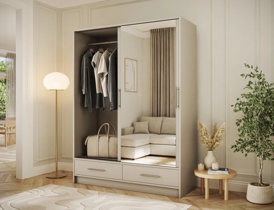 Dulap cu uși glisante si oglinda Estantte II, 150x60x200 cm – Cashmere