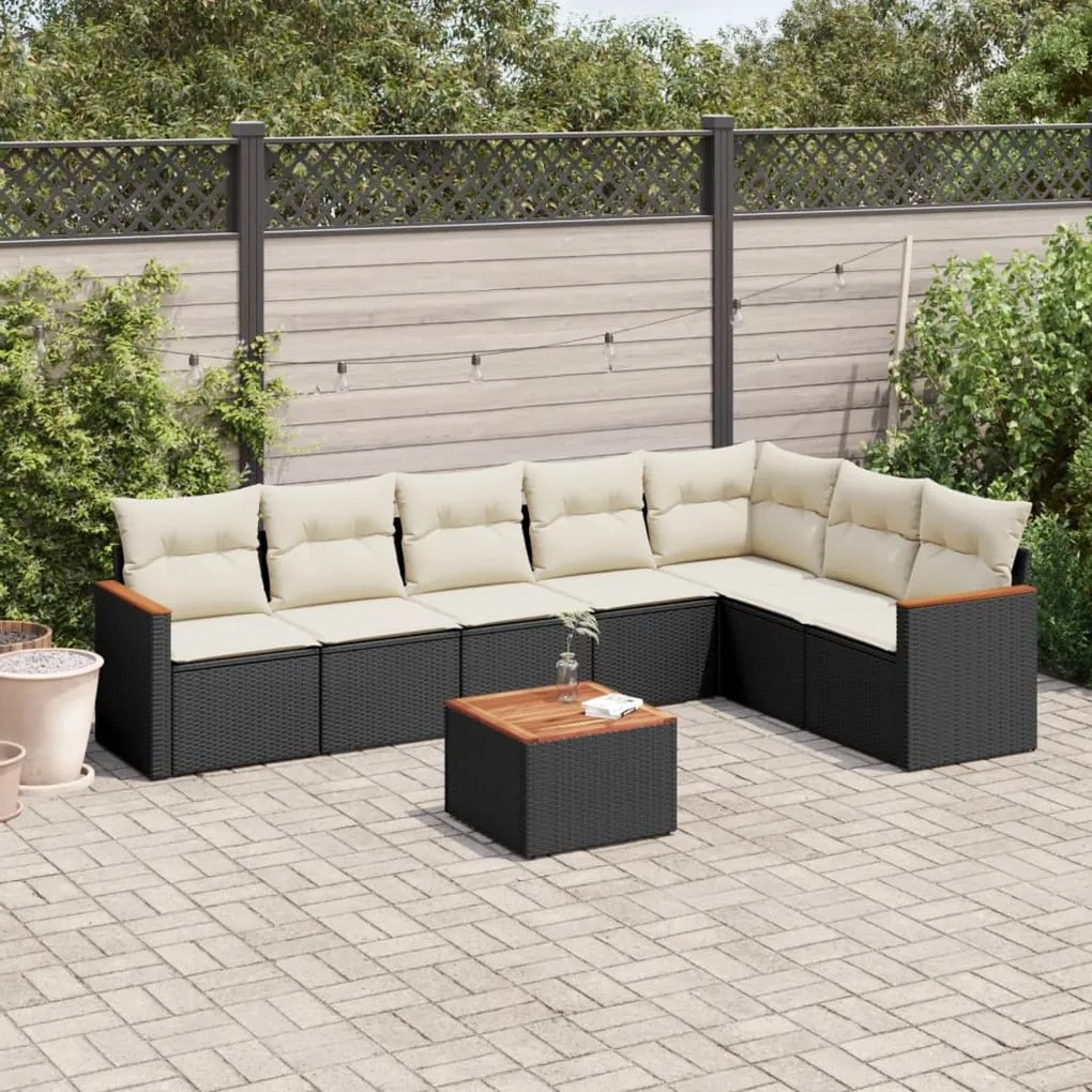 3226035 vidaXL Set mobilier de grădină cu perne, 8 piese, negru, poliratan