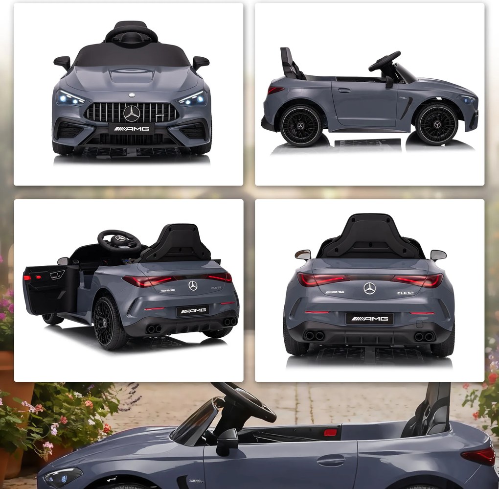 AIYAPLAY Mașină electrică pentru copii, design Mercedes, motoare 12V, telecomandă, lumini LED, muzică, pentru copii 3-6 ani, Gri | Aosom Romania