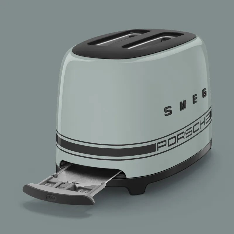 Prajitor de paine SMEG 50's Style Porsche TSF01PSGEU, 950 W, 2 felii, 6 trepte, Tava pentru firimituri, Cablu integrat, Otel inoxidabil, Verde