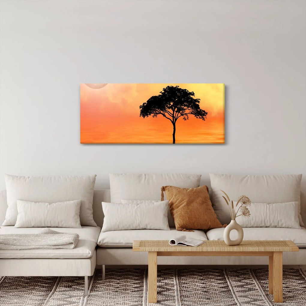 Tablou cu copac în apus de soare (120x50 cm)