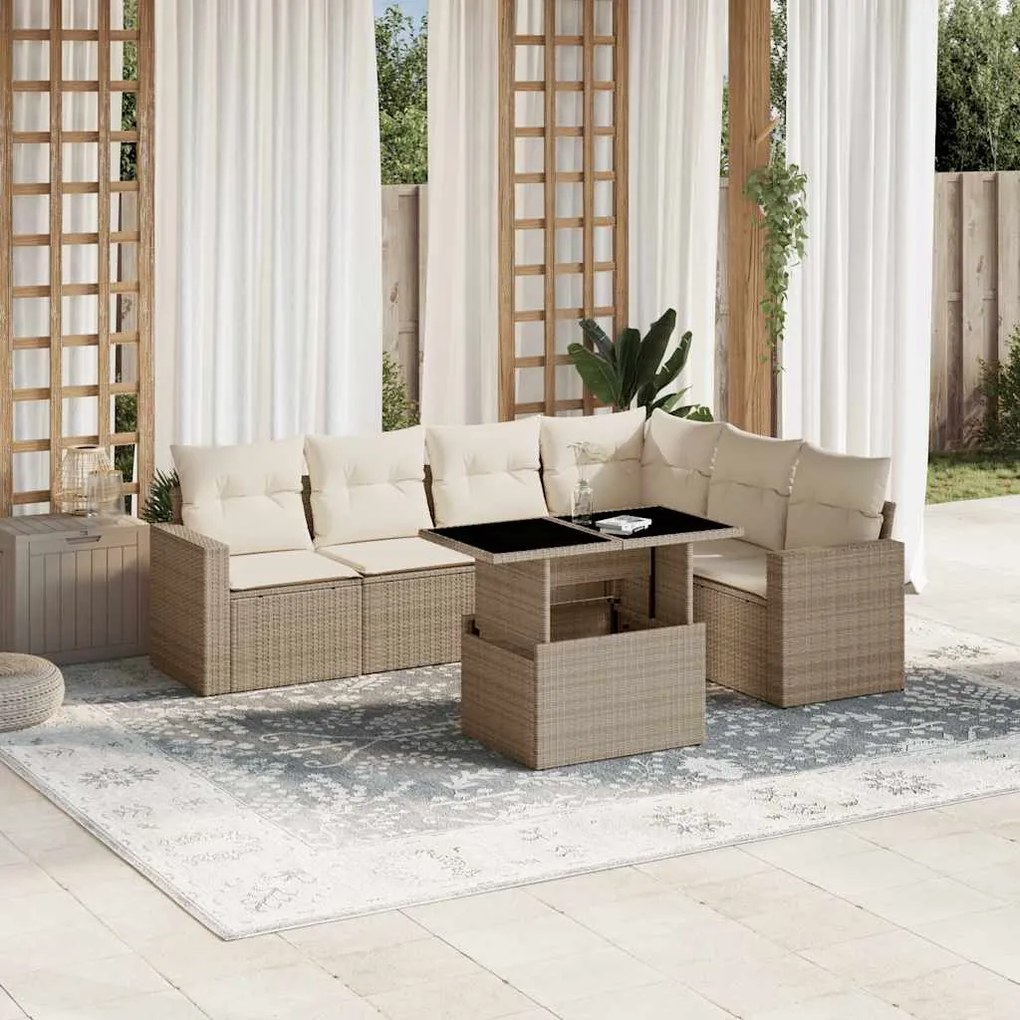 vidaXL Set canapele de grădină, 7 piese, cu perne, bej, poliratan