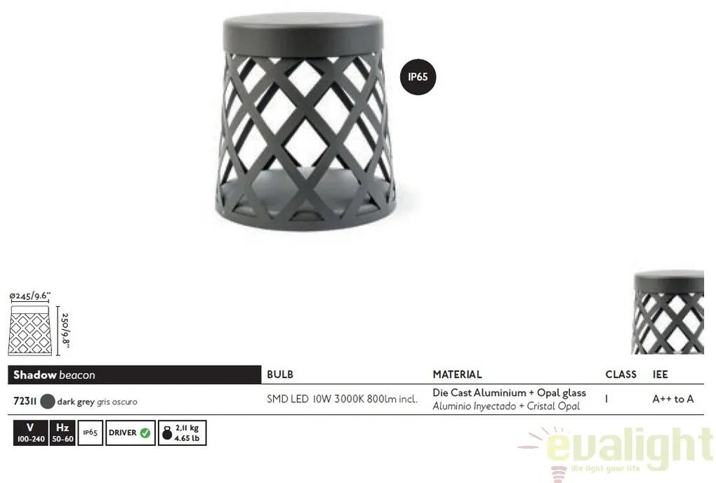 Mini stalp LED de exterior design modern ambiental IP65 SHADOW 25cm
