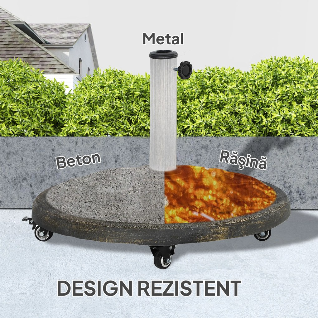 Outsunny Bază Rotundă pentru Umbrelă cu Roți, Bază Ponderată de 20 kg din Rășină, Suport pentru Umbrele de 3,3 cm/3,8 cm/4,8 cm pentru Exterior, Grădină, Piscină, Bronz | Aosom Romania