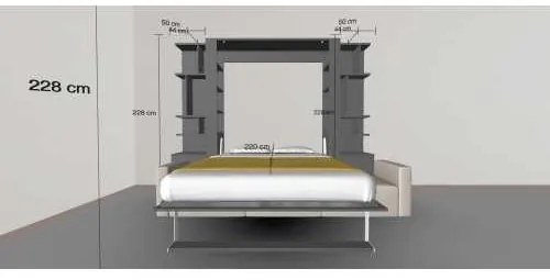 Set pat rabatabil dublu (150X200), 2 biblioteci 50 cm si canapea 3 locuri - NOVA SMALL BOOKCASES & TRIPLE SOFA SET