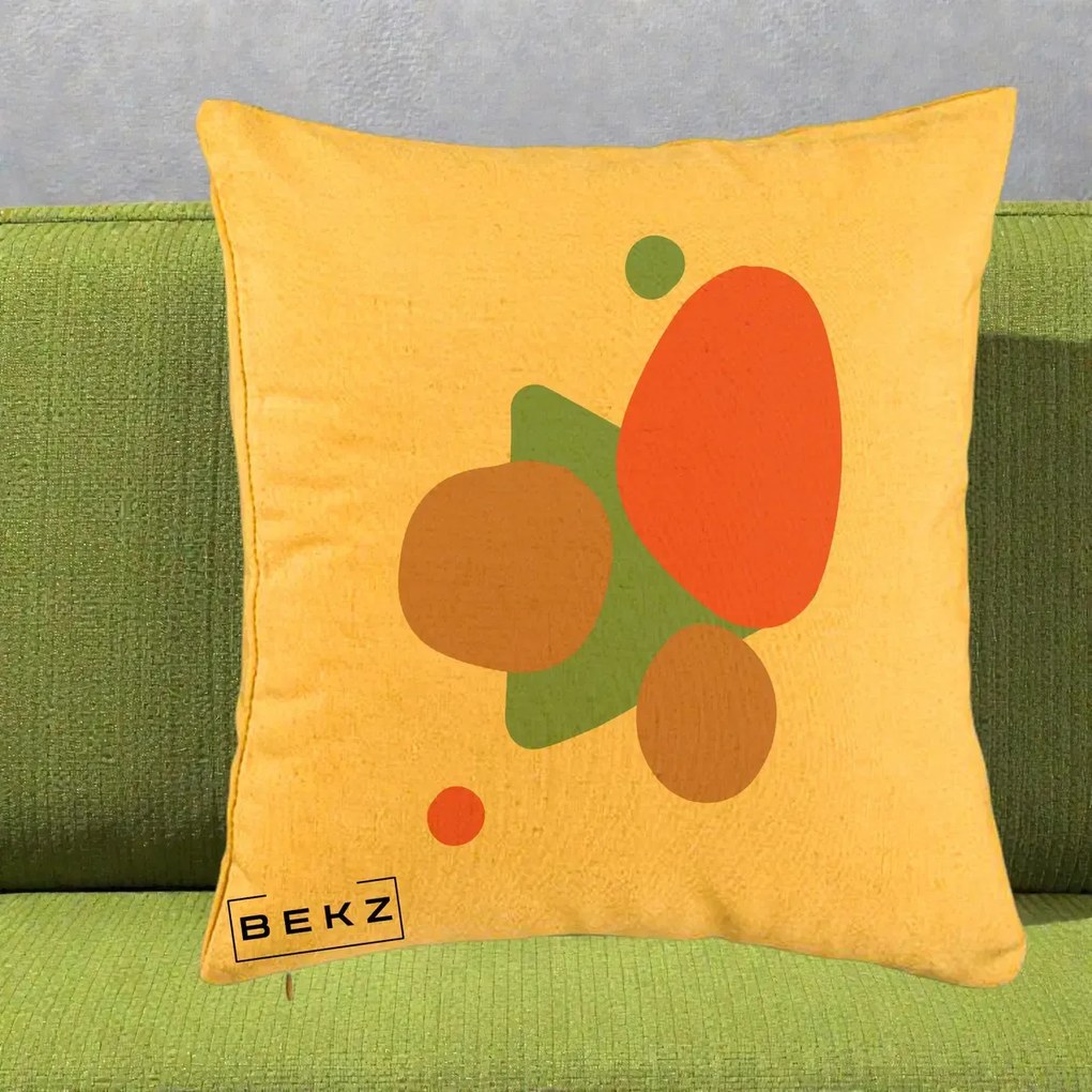 Perna Decorativa Abstract Forme Coral Turcoaz, 40x40 cm, Galben, Husa Detasabila, Perna Inclusa, BEKZ®