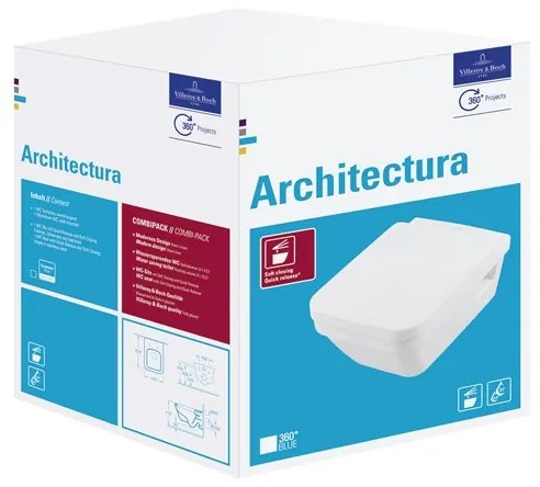 Set vas WC suspendat Villeroy & Boch, Architectura, dreptunghiular, direct flush, cu capac soft close, alb alpin