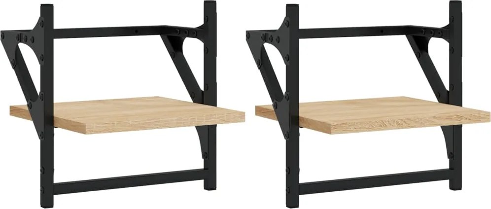 vidaXL Rafturi de perete cu bare, 2 buc, stejar sonoma, 30x25x30 cm